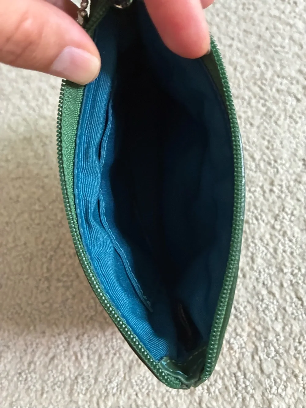 Coach Green Leather Corner Zip Wristlet with Logo